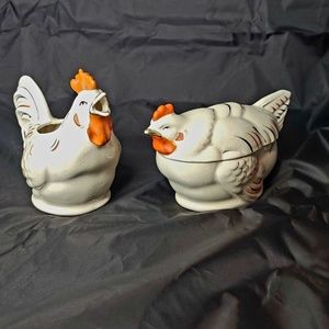⬇️PRICE DROP⬇️Rare Vintage Rooster & Hen Creamer & Sugar Bowl War-time Japan